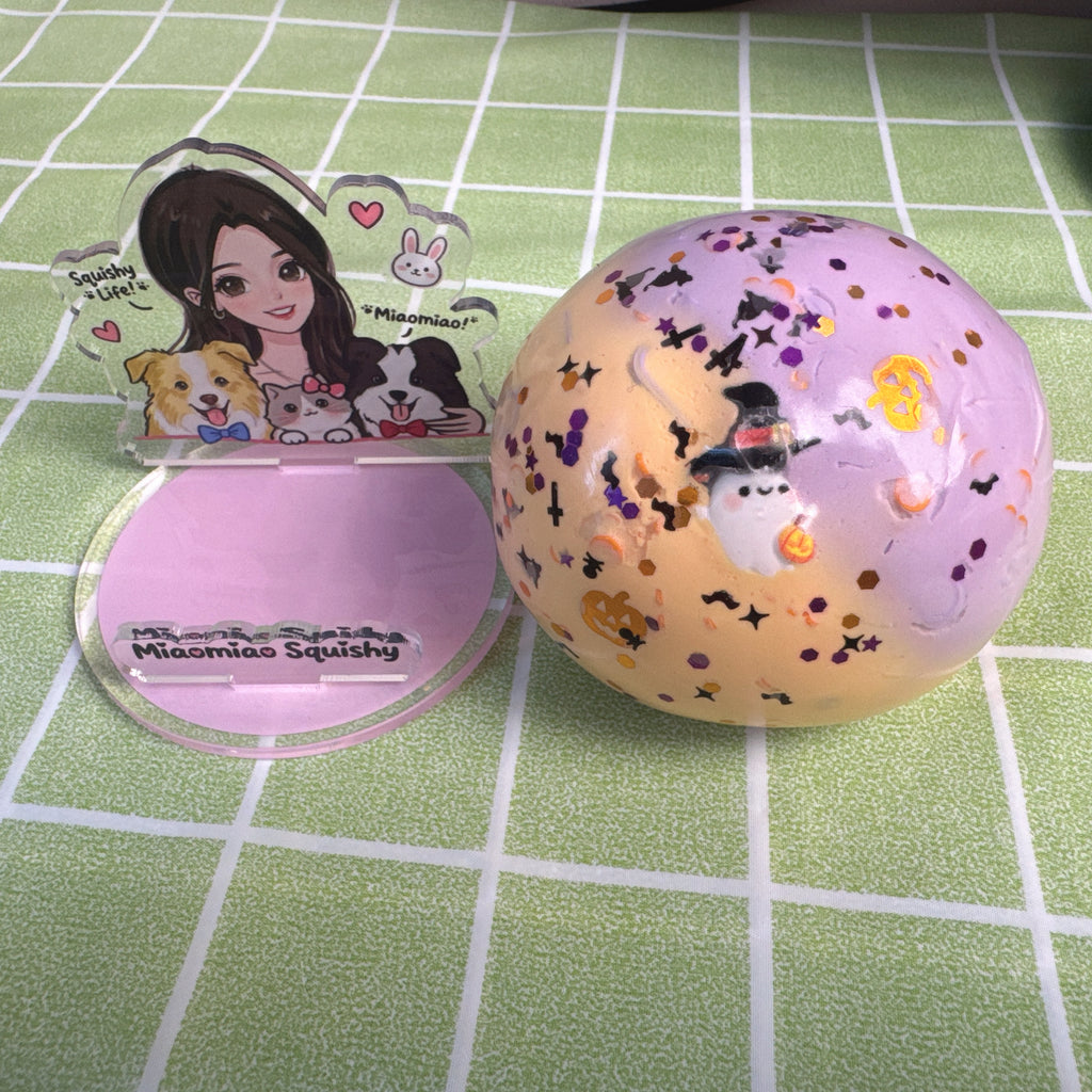 Spooky Ghost Duo-Tone Muffled Crunch Halloween Squishy Ball 👻💜🎃 - By Miaomiao Squishy
